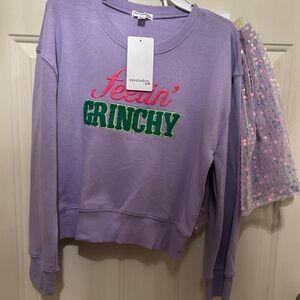 NWTs Girls Size 16 Purple 'Feelin' Grinchy' 2 piece Sweatshirt and skirt set